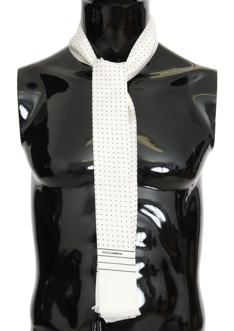 White Polka Dotted Silk Skinny Scarf Dolce & Gabbana