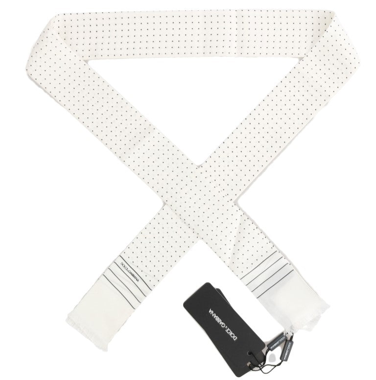 White Polka Dotted Silk Skinny Scarf Dolce & Gabbana