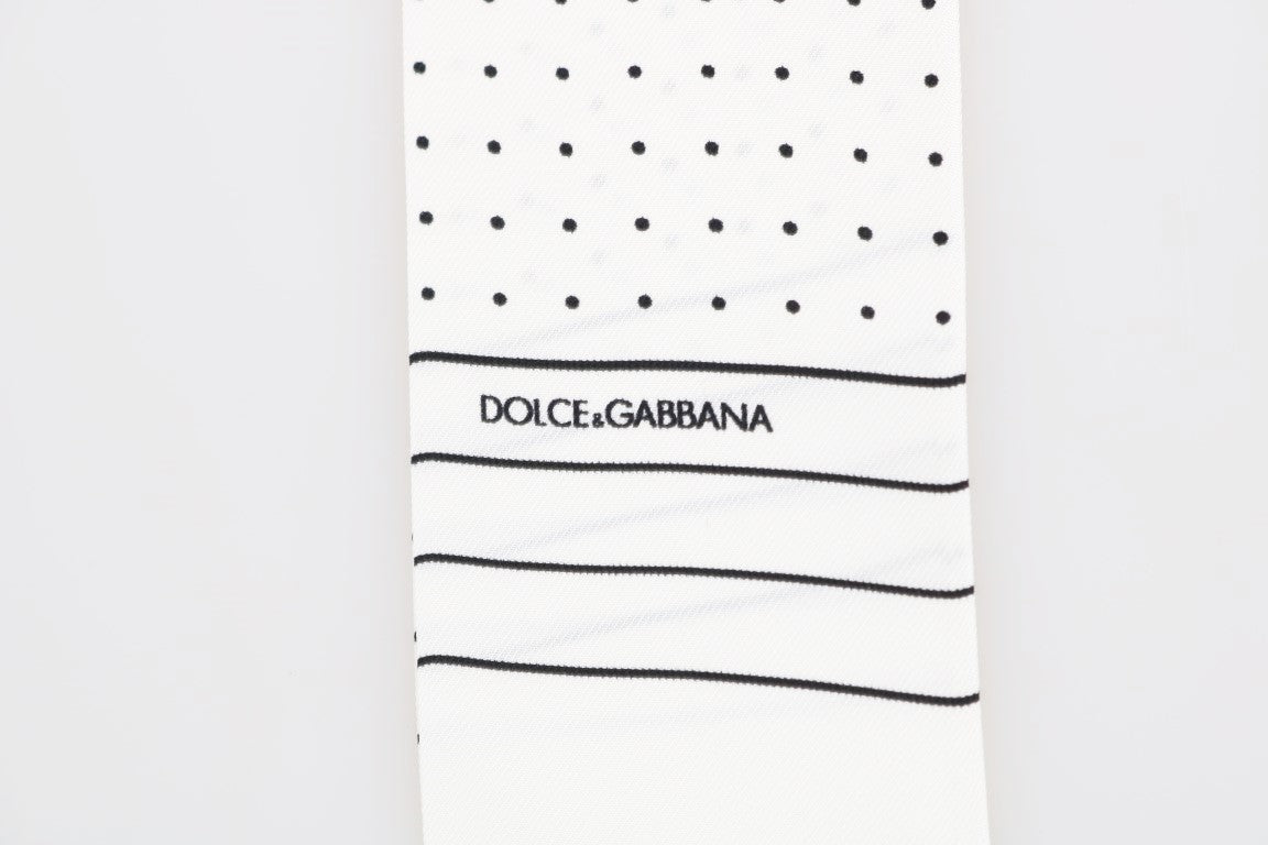 White Polka Dotted Silk Skinny Scarf Dolce & Gabbana