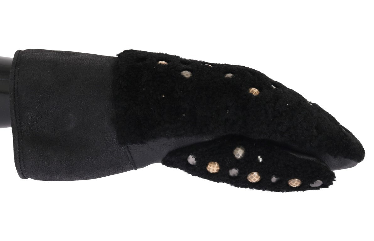 Black Leather Shearling Studded Gloves Dolce & Gabbana