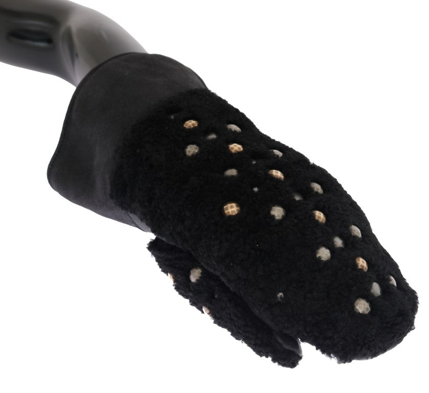 Black Leather Shearling Studded Gloves Dolce & Gabbana