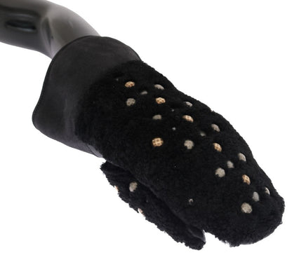 Black Leather Shearling Studded Gloves Dolce & Gabbana