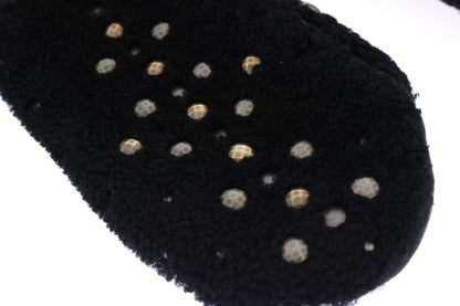 Black Leather Shearling Studded Gloves Dolce & Gabbana