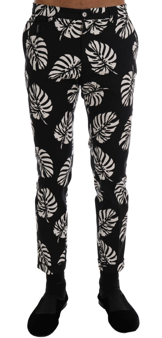 White Black Leaf Cotton Stretch Slim Pants Dolce & Gabbana