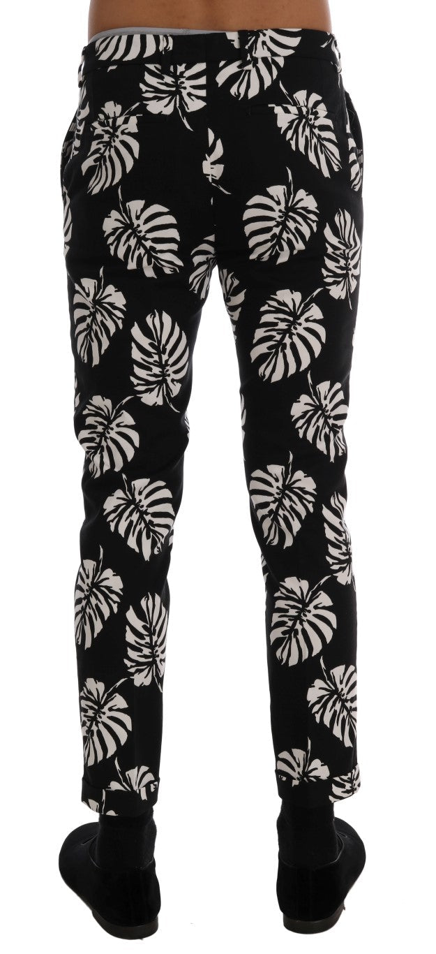 White Black Leaf Cotton Stretch Slim Pants Dolce & Gabbana