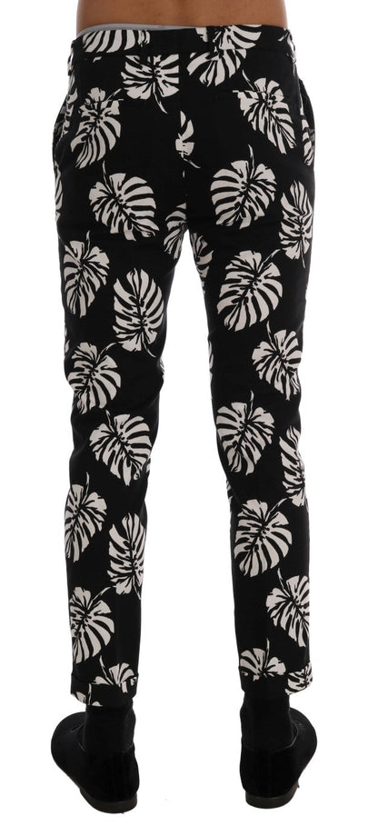 White Black Leaf Cotton Stretch Slim Pants Dolce & Gabbana