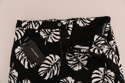 White Black Leaf Cotton Stretch Slim Pants Dolce & Gabbana