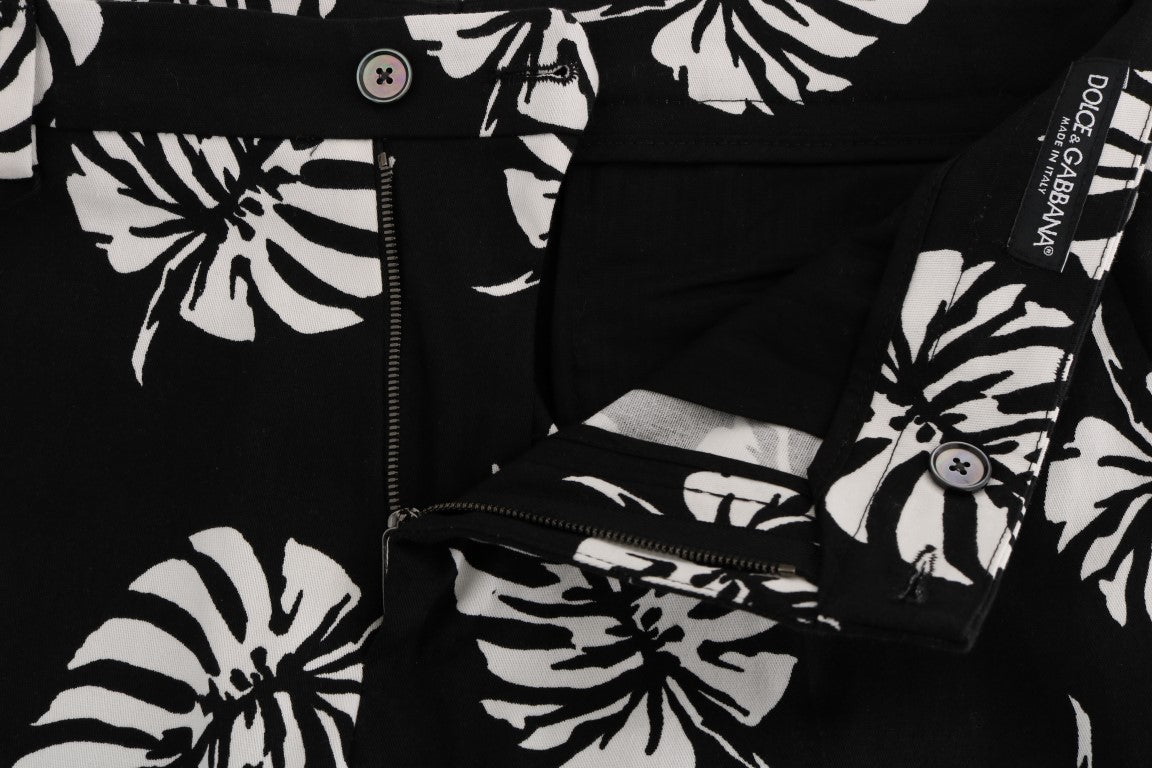 White Black Leaf Cotton Stretch Slim Pants Dolce & Gabbana