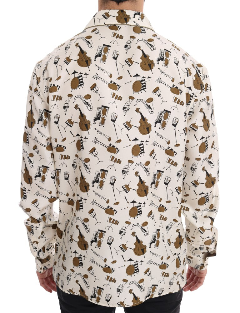 White Silk JAZZ Motive Print Shirt Dolce & Gabbana