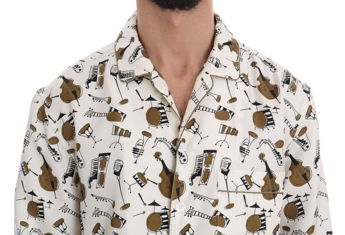 White Silk JAZZ Motive Print Shirt Dolce & Gabbana