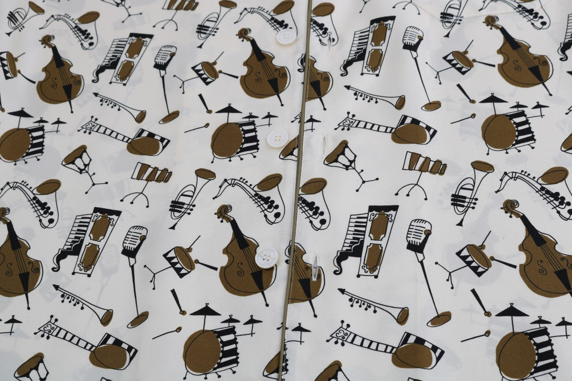 White Silk JAZZ Motive Print Shirt Dolce & Gabbana