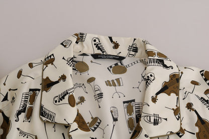 White Silk JAZZ Motive Print Shirt Dolce & Gabbana