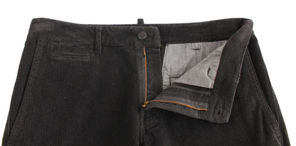 Black Corduroy Cotton Straight Fit Pants GF Ferre