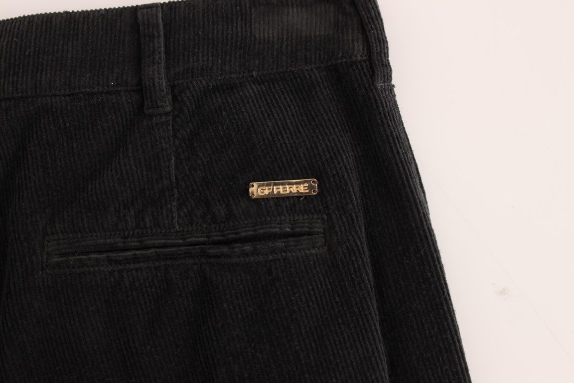 Black Corduroy Cotton Straight Fit Pants GF Ferre