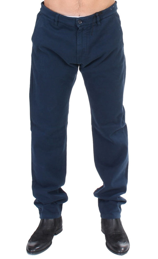 Blue Stretch Straight Fit Pants Chinos GF Ferre