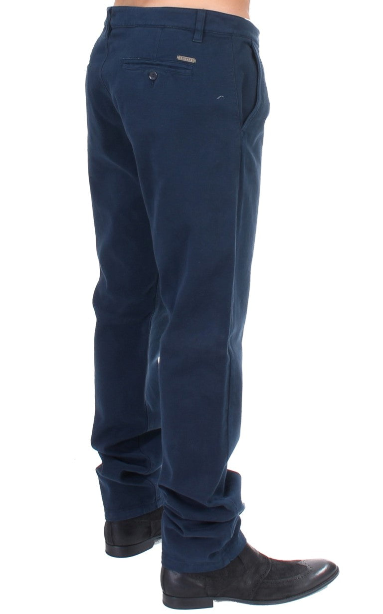 Blue Stretch Straight Fit Pants Chinos GF Ferre