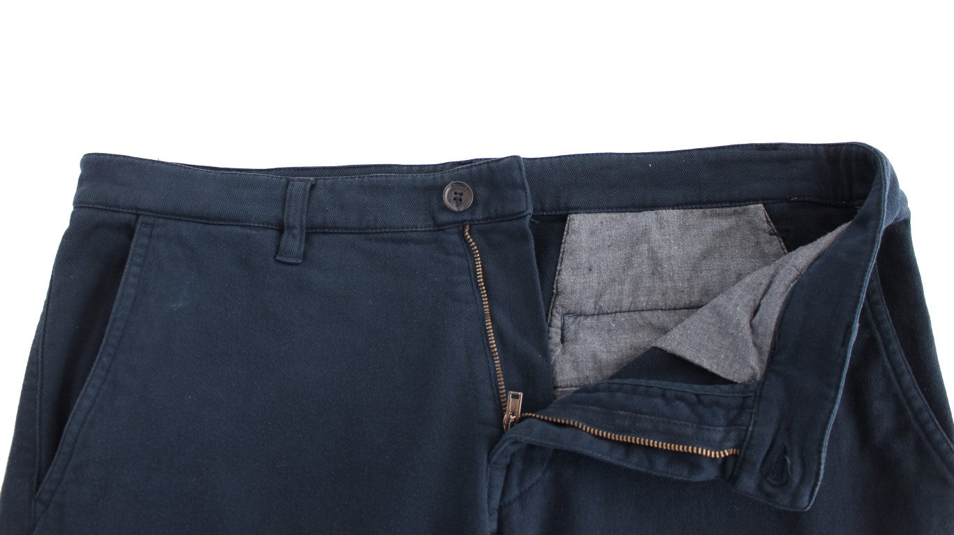 Blue Stretch Straight Fit Pants Chinos GF Ferre