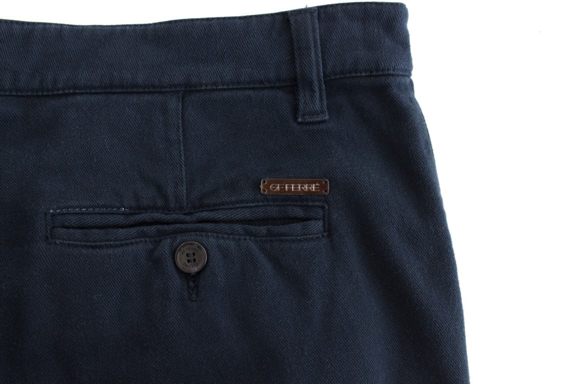 Blue Stretch Straight Fit Pants Chinos GF Ferre
