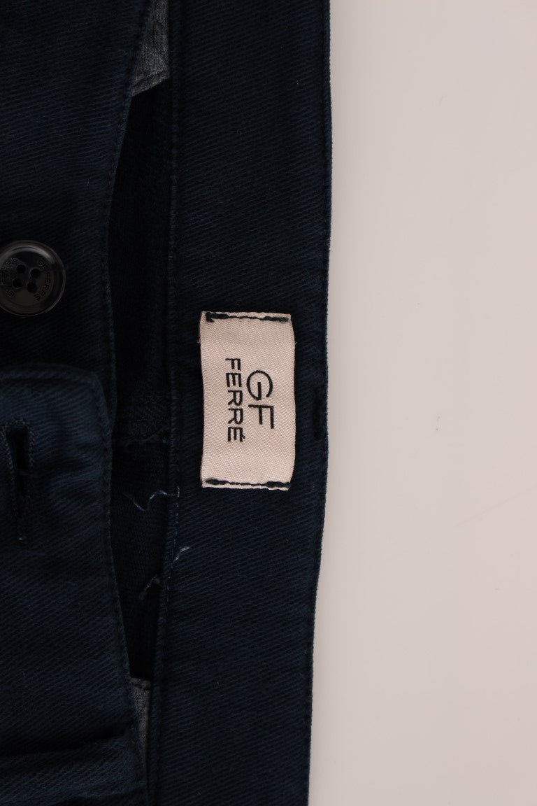 Blue Stretch Straight Fit Pants Chinos GF Ferre