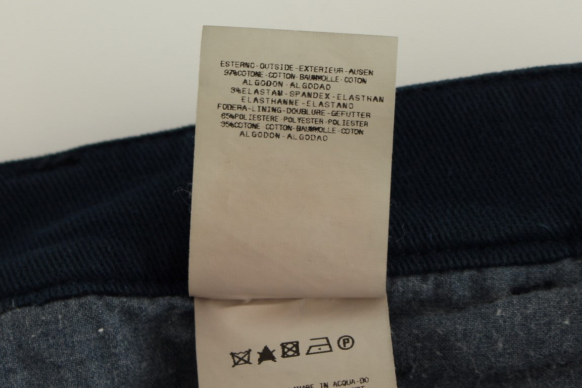 Blue Stretch Straight Fit Pants Chinos GF Ferre