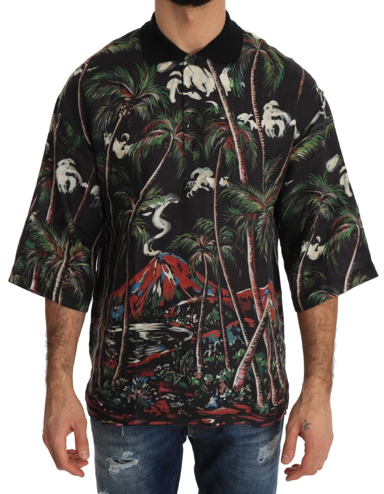 Black Volcano Sicily Short Sleeve T-Shirt Dolce & Gabbana