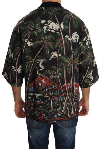 Black Volcano Sicily Short Sleeve T-Shirt Dolce & Gabbana