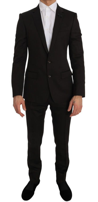 Brown Wool Crystal Bee Slim Fit MARTINI Dolce & Gabbana