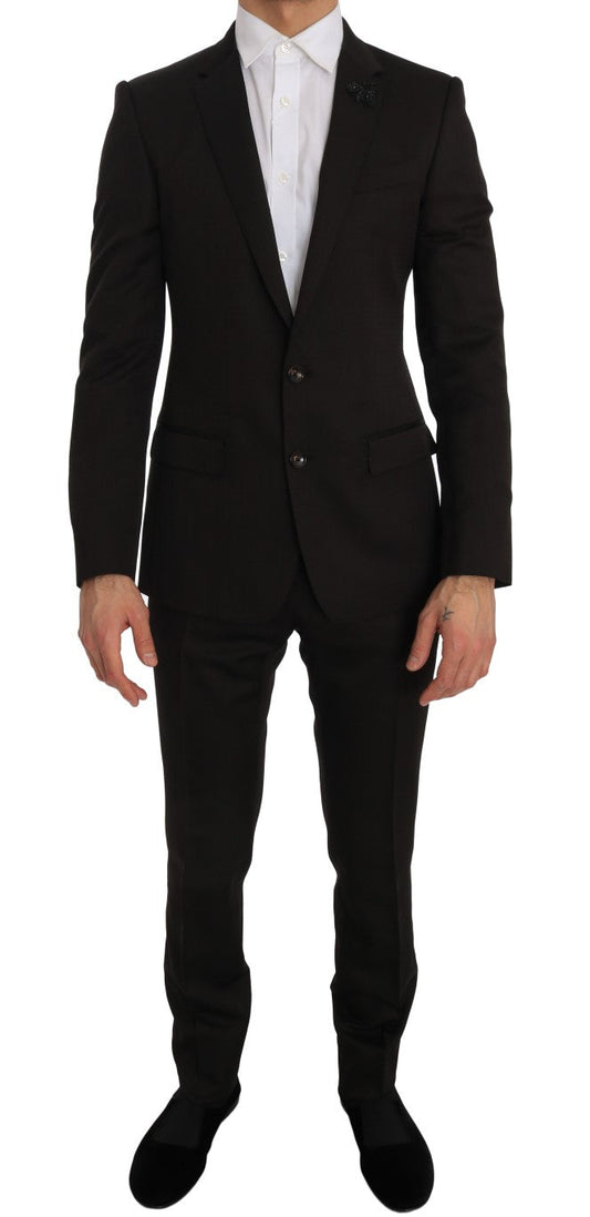 Brown Wool Crystal Bee Slim Fit MARTINI Dolce & Gabbana