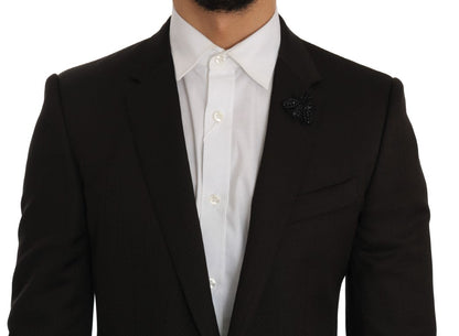Brown Wool Crystal Bee Slim Fit MARTINI Dolce & Gabbana