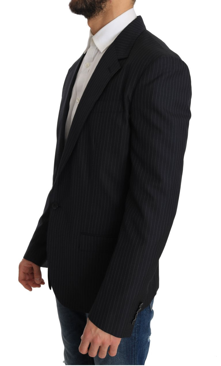 Gray Striped Wool Jacket Coat Slim Blazer Dolce & Gabbana