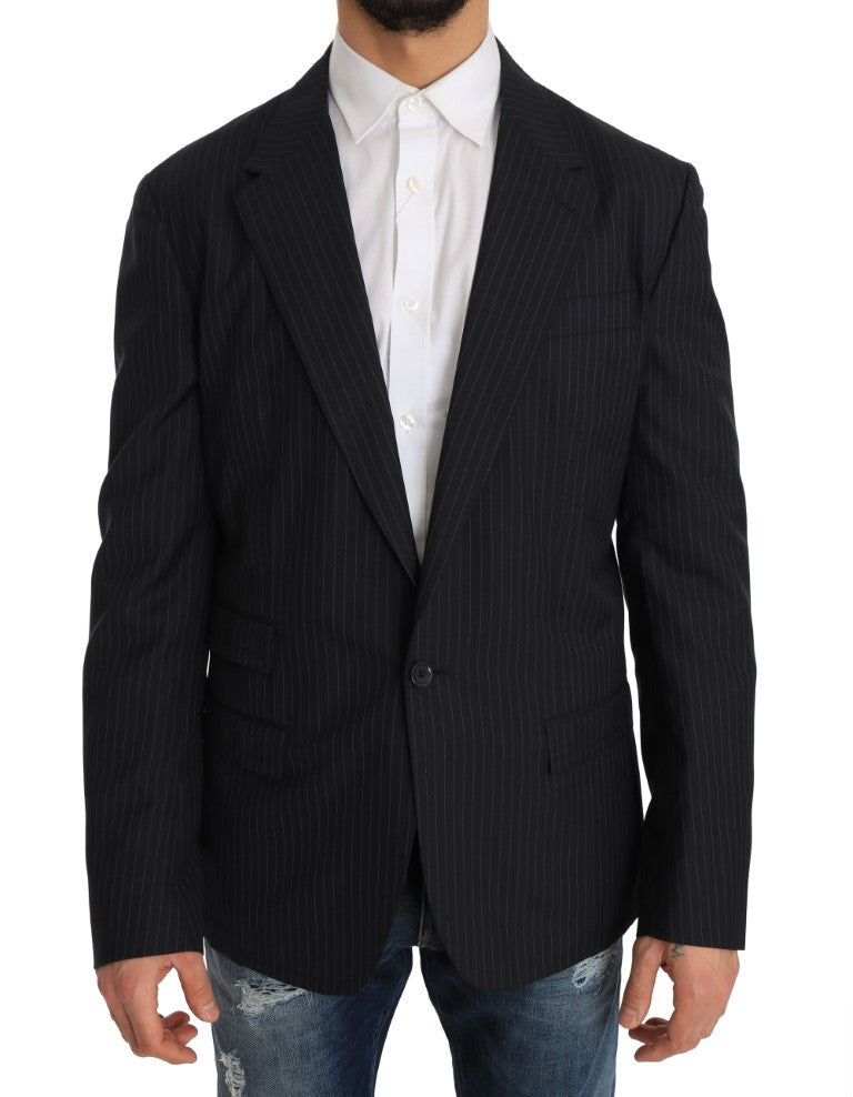 Gray Striped Wool Jacket Coat Slim Blazer Dolce & Gabbana