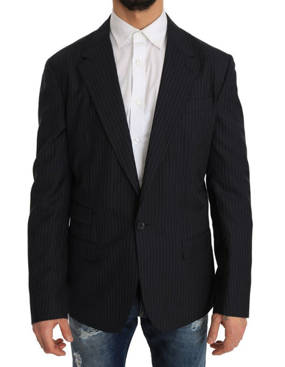 Gray Striped Wool Jacket Coat Slim Blazer Dolce & Gabbana