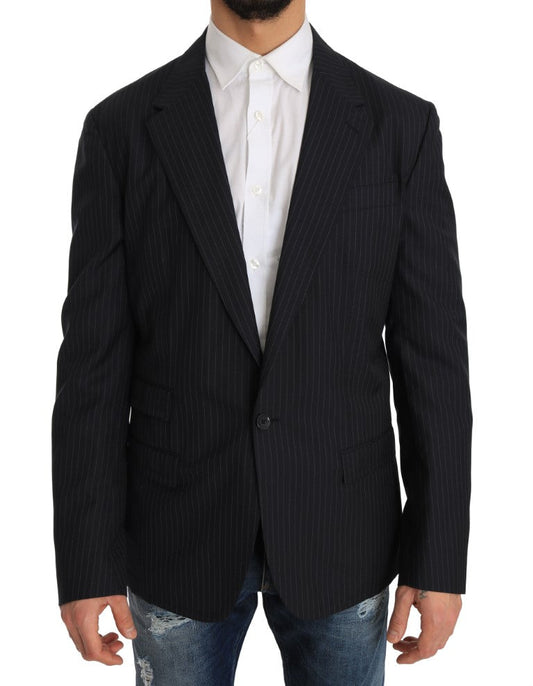 Gray Striped Wool Jacket Coat Slim Blazer Dolce & Gabbana