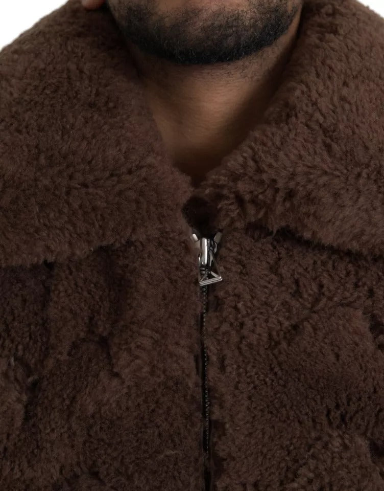 Brown Fur Lamb Shearling Coat Jacket