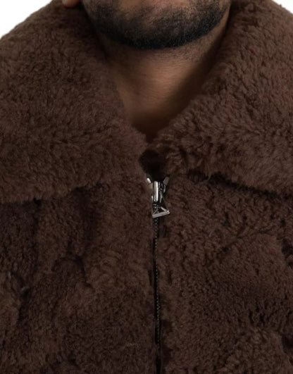 Brown Fur Lamb Shearling Coat Jacket