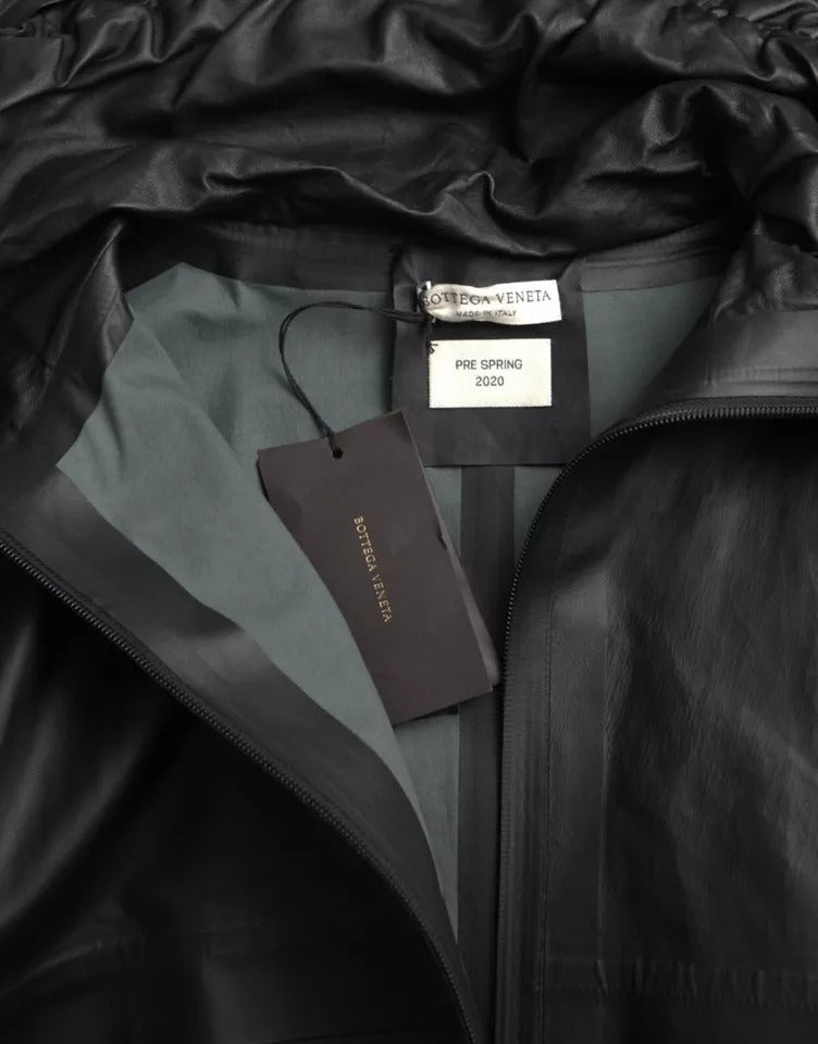 Black Leather Hooded Men Trenchcoat Jacket