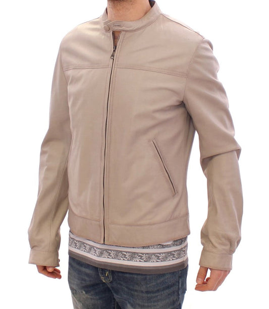 Beige Leather Jacket Biker Coat Dolce & Gabbana