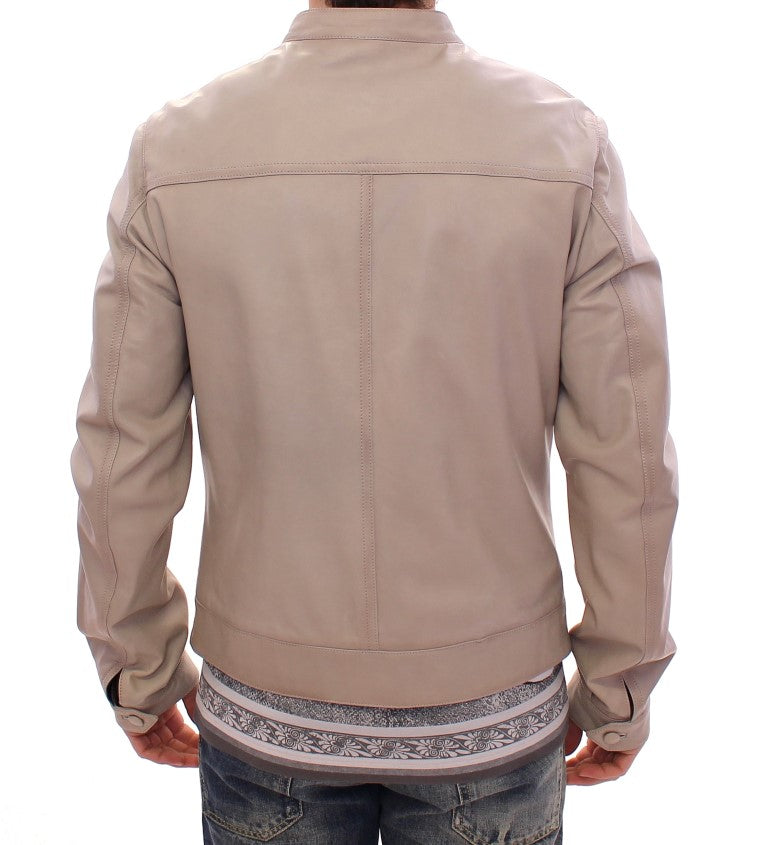 Beige Leather Jacket Biker Coat Dolce & Gabbana