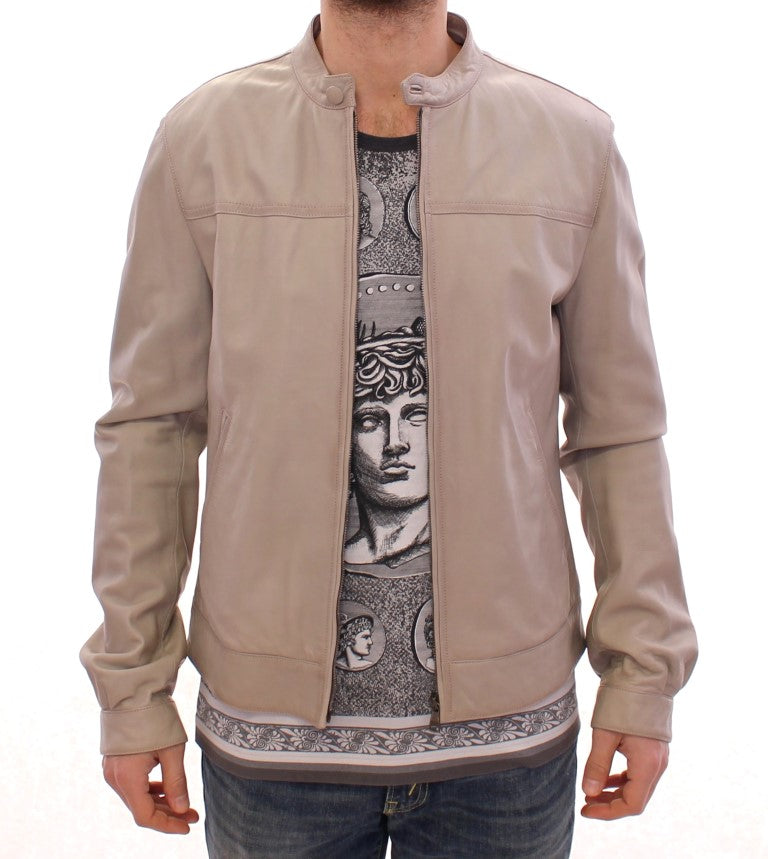Beige Leather Jacket Biker Coat Dolce & Gabbana
