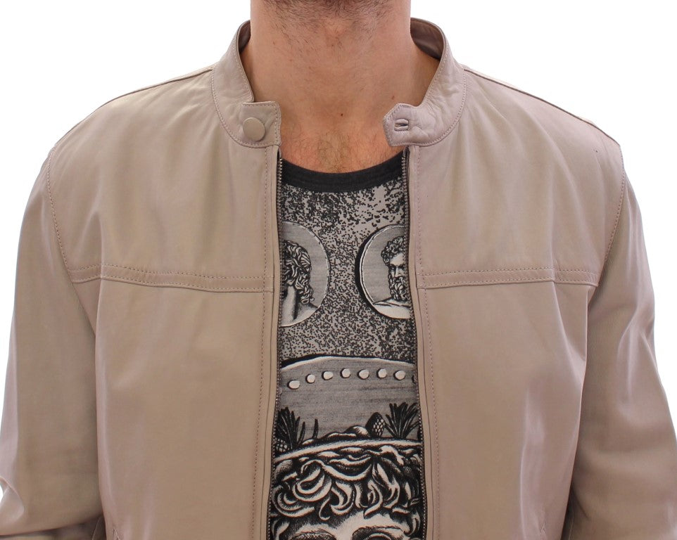 Beige Leather Jacket Biker Coat Dolce & Gabbana