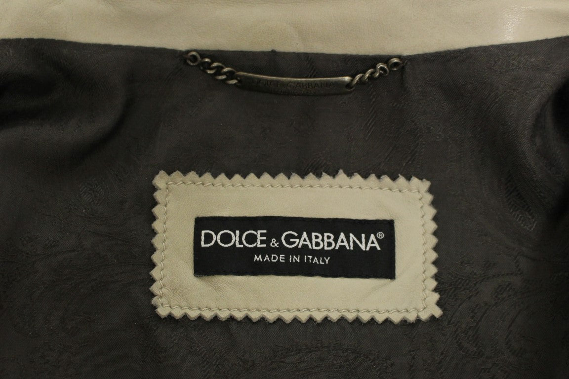 Beige Leather Jacket Biker Coat Dolce & Gabbana