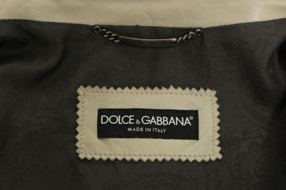 Beige Leather Jacket Biker Coat Dolce & Gabbana