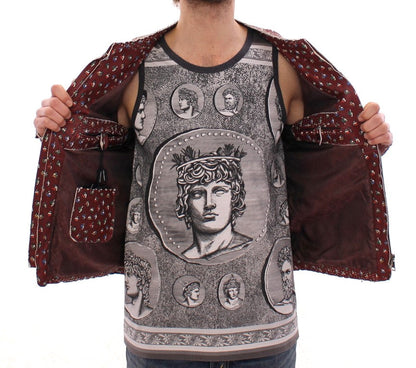 Bordeaux Leather Boxer Print Jacket Coat Dolce & Gabbana