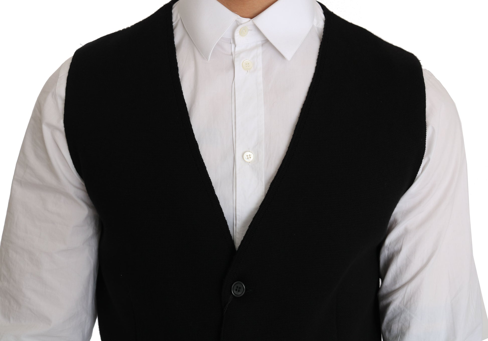 Black Cotton Dress Woven Waistcoat Dolce & Gabbana