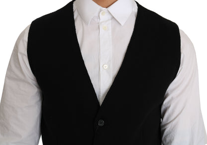 Black Cotton Dress Woven Waistcoat Dolce & Gabbana