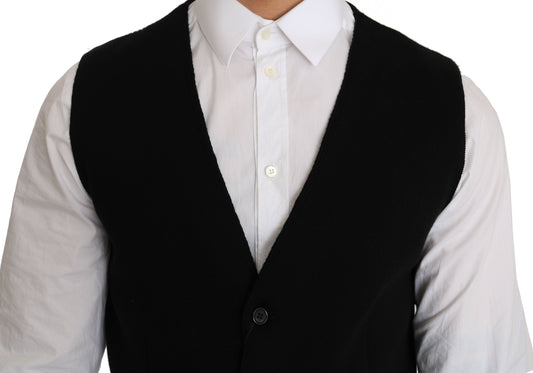 Black Cotton Dress Woven Waistcoat Dolce & Gabbana