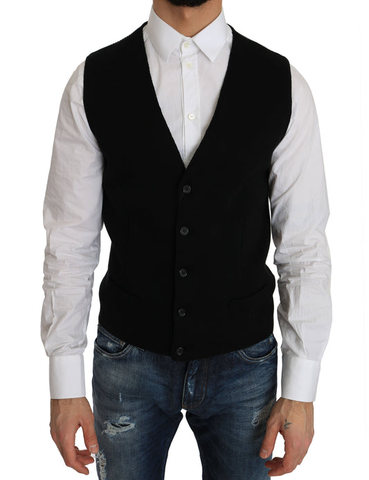 Black Cotton Dress Woven Waistcoat Dolce & Gabbana