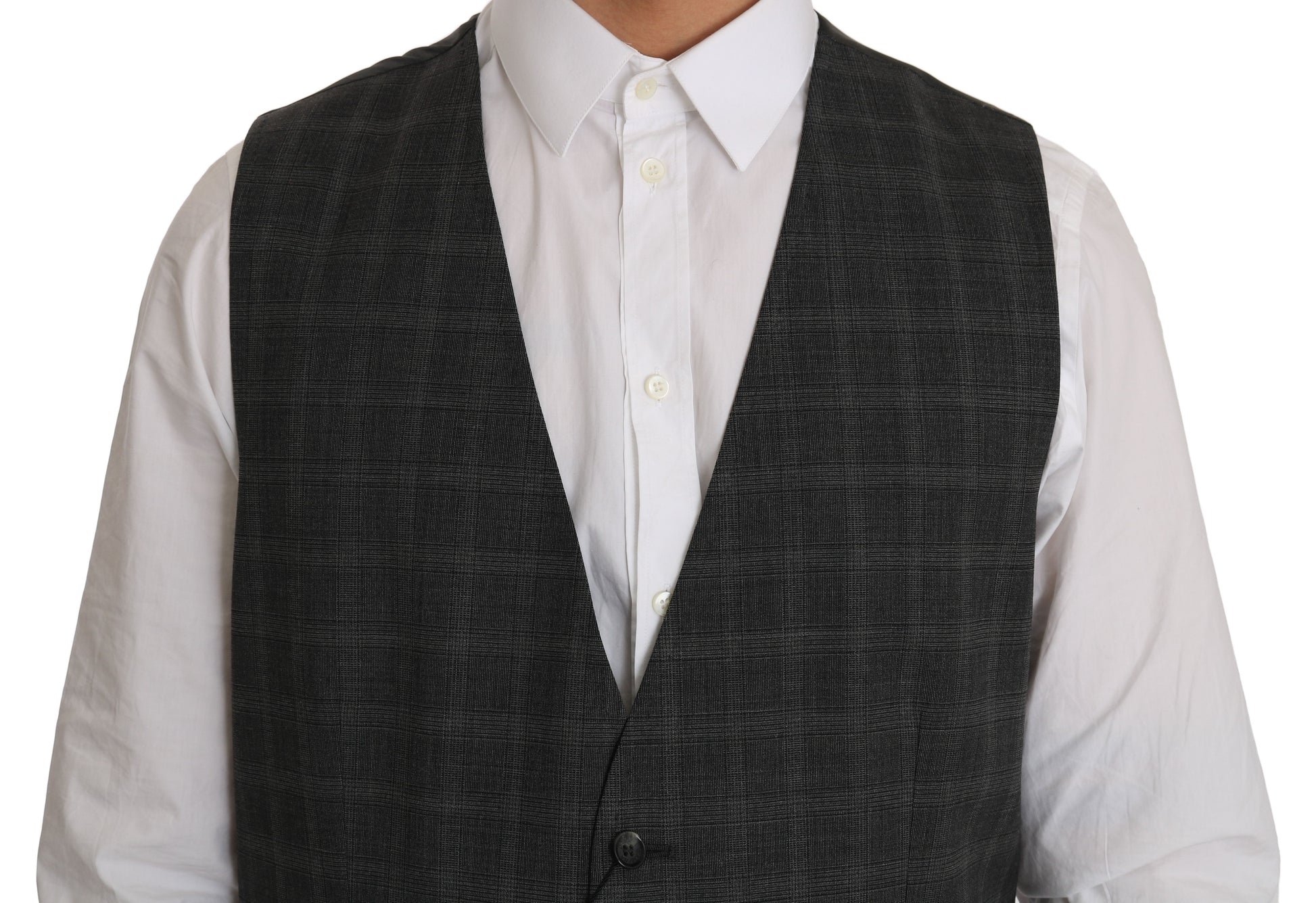Gray Wool STAFF Checkered Stretch Vest Dolce & Gabbana