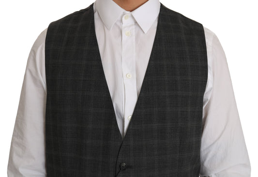 Gray Wool STAFF Checkered Stretch Vest Dolce & Gabbana