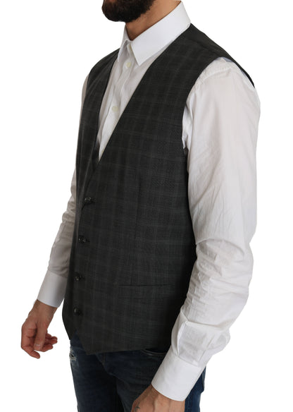 Gray Wool STAFF Checkered Stretch Vest Dolce & Gabbana